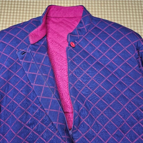 Doncaster Vintage Royal Blue Diamond Print Quilted Pink Lining Zip Front Jacket - Picture 4 of 11